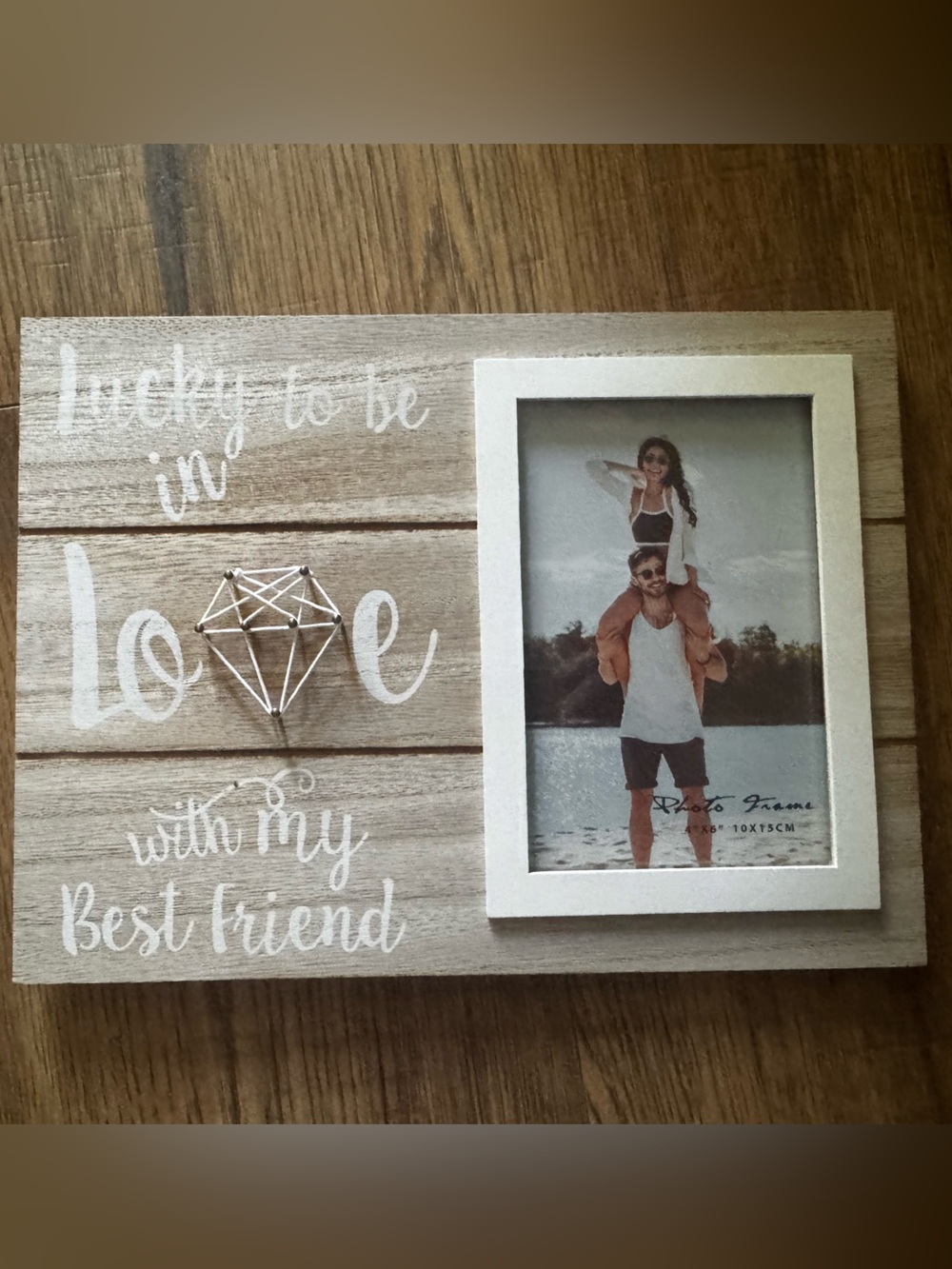 Rustic Love Wooden Photo Frame - White & Natural
